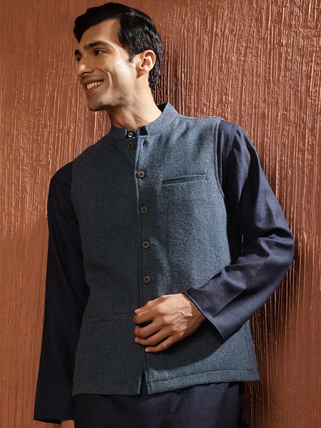 Fabindia Woven-Design Woollen Nehru Jacket