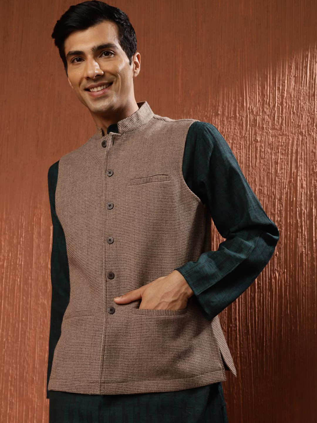 Fabindia Woven-Design Woolen Nehru Jacket