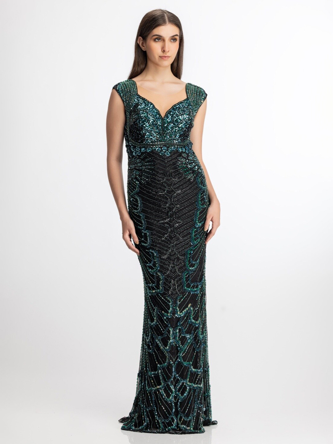 BHAWNA RAO Embellished Beads & Stones Net Maxi Dress