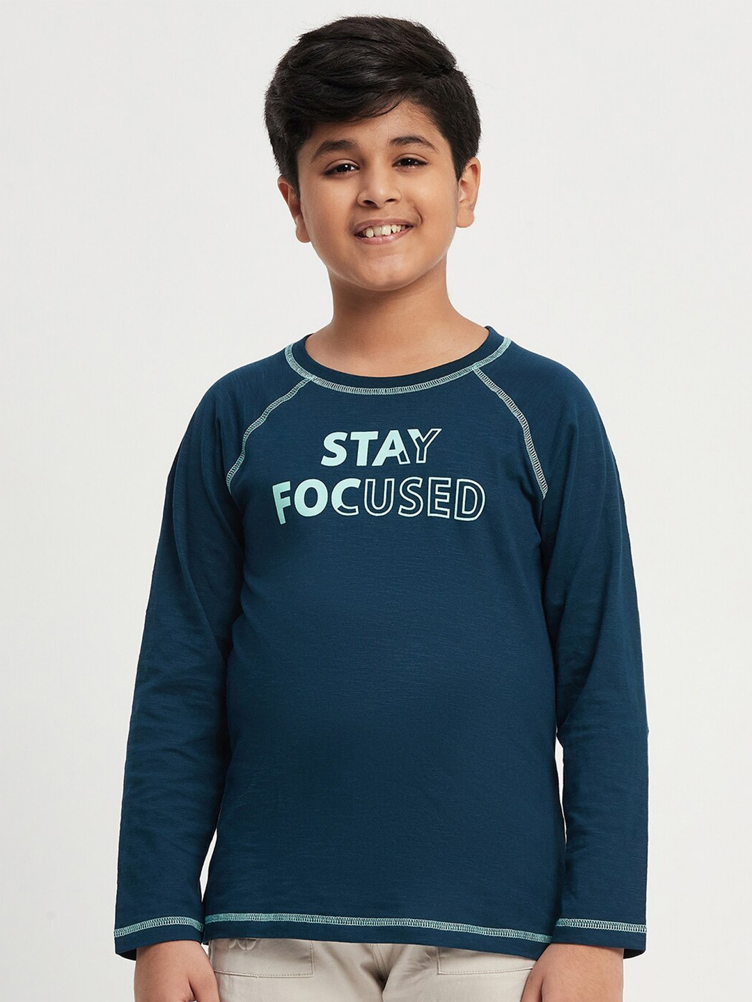 Purple United Kids Boys Typography Printed Raglan Sleeves Cotton T-shirt