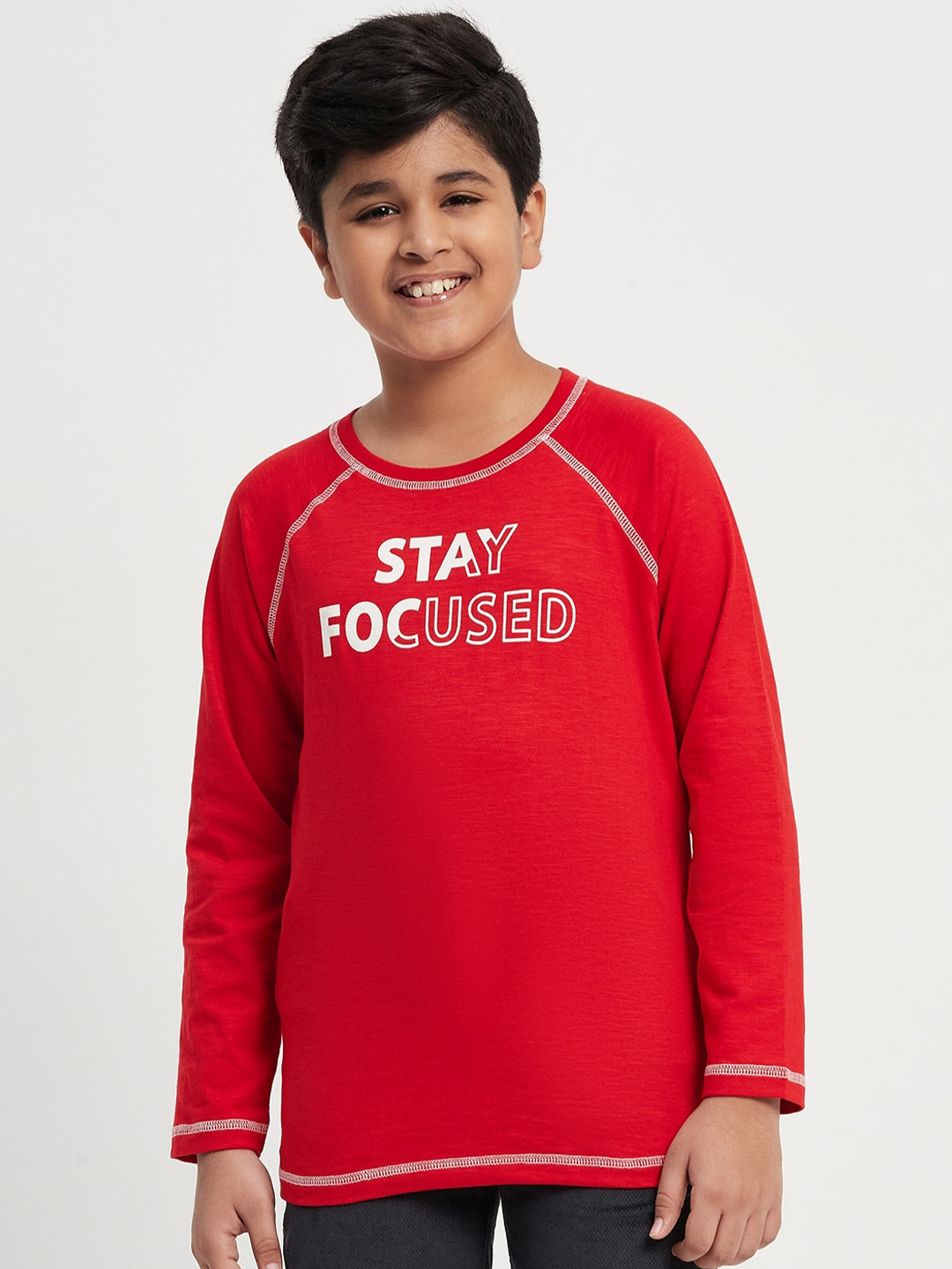 Purple United Kids Boys Typography Printed Raglan Sleeves Cotton T-shirt