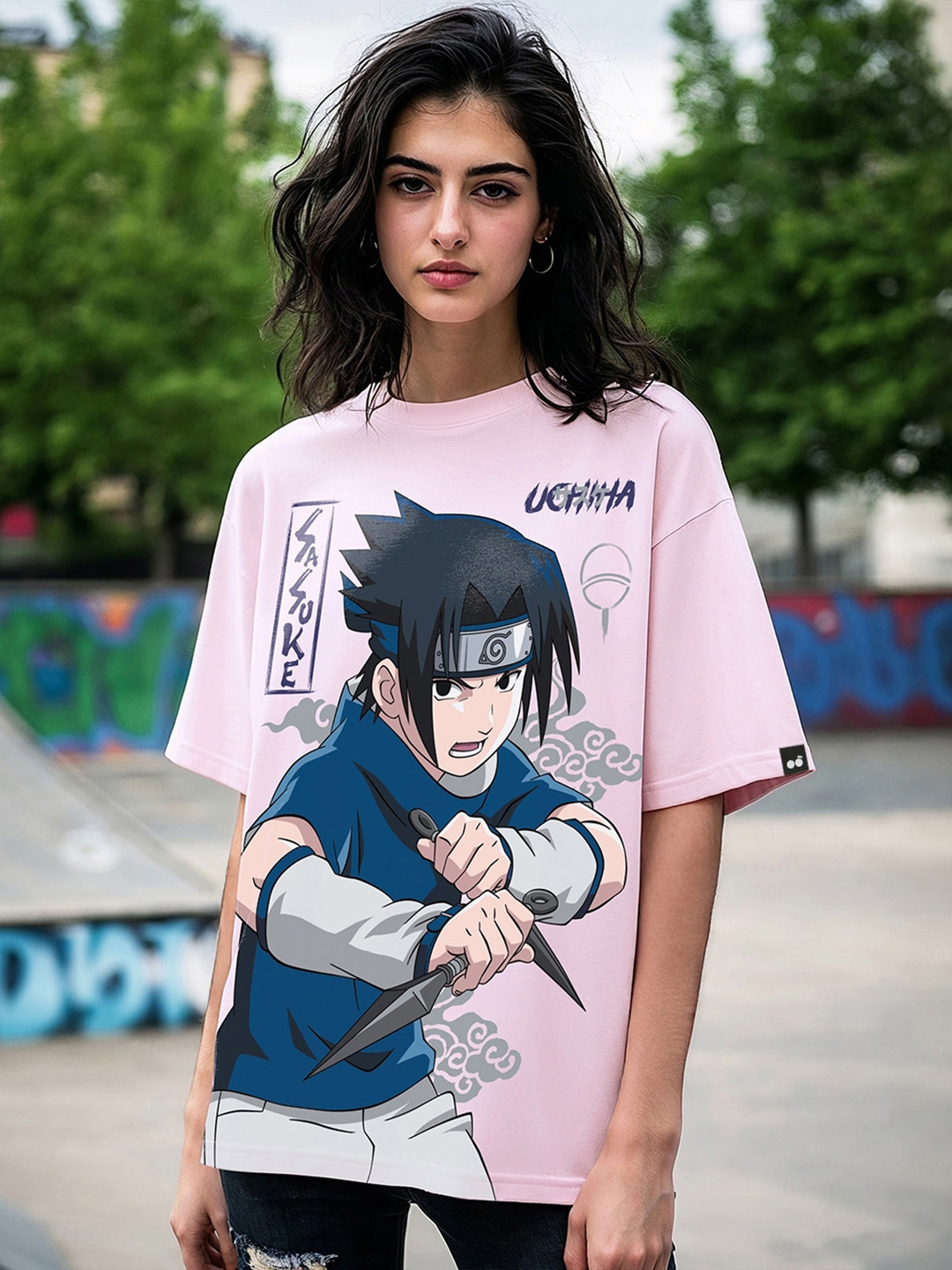 Bewakoof Purple Naruto Graphic Printed Drop-Shoulder Sleeves Oversized Cotton T-shirt