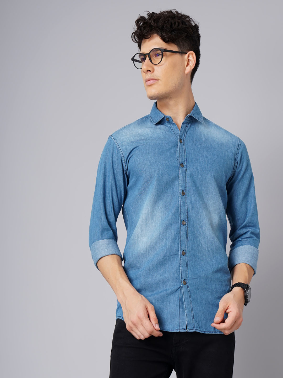 PAUL STREET Standard Slim Fit Faded Denim Shirt