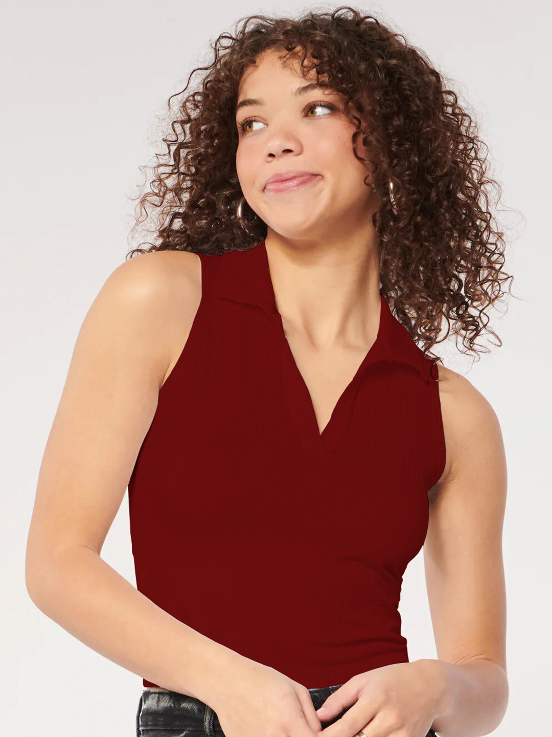 BAESD Sleeveless V-Neck Ribbed Fitted Crop Top