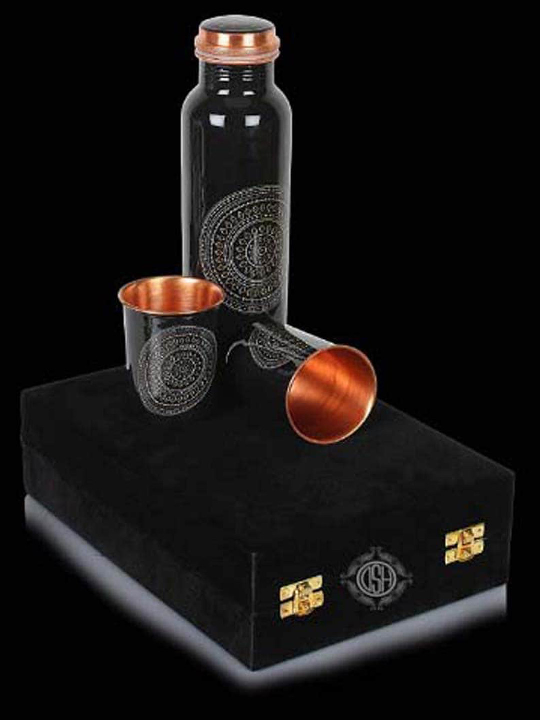DSH Crafting Your Curiosity Black Floral Copper Airtight 3 Piece Water Bottle - 950ml