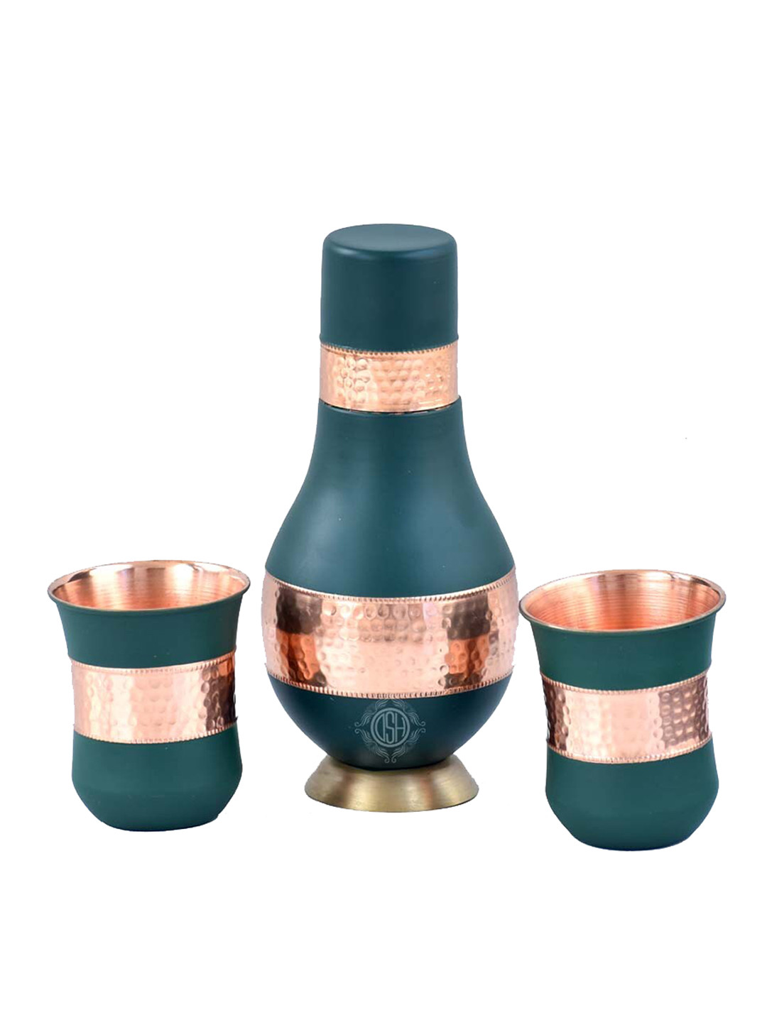 DSH Crafting Your Curiosity 3 Pieces Green Colourblocked Water Bottle With Glass 1L