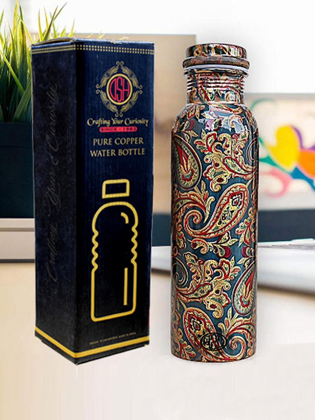 DSH Crafting Your Curiosity Green Paisley Copper Single Wall Vacuum Water Bottle - 800ml