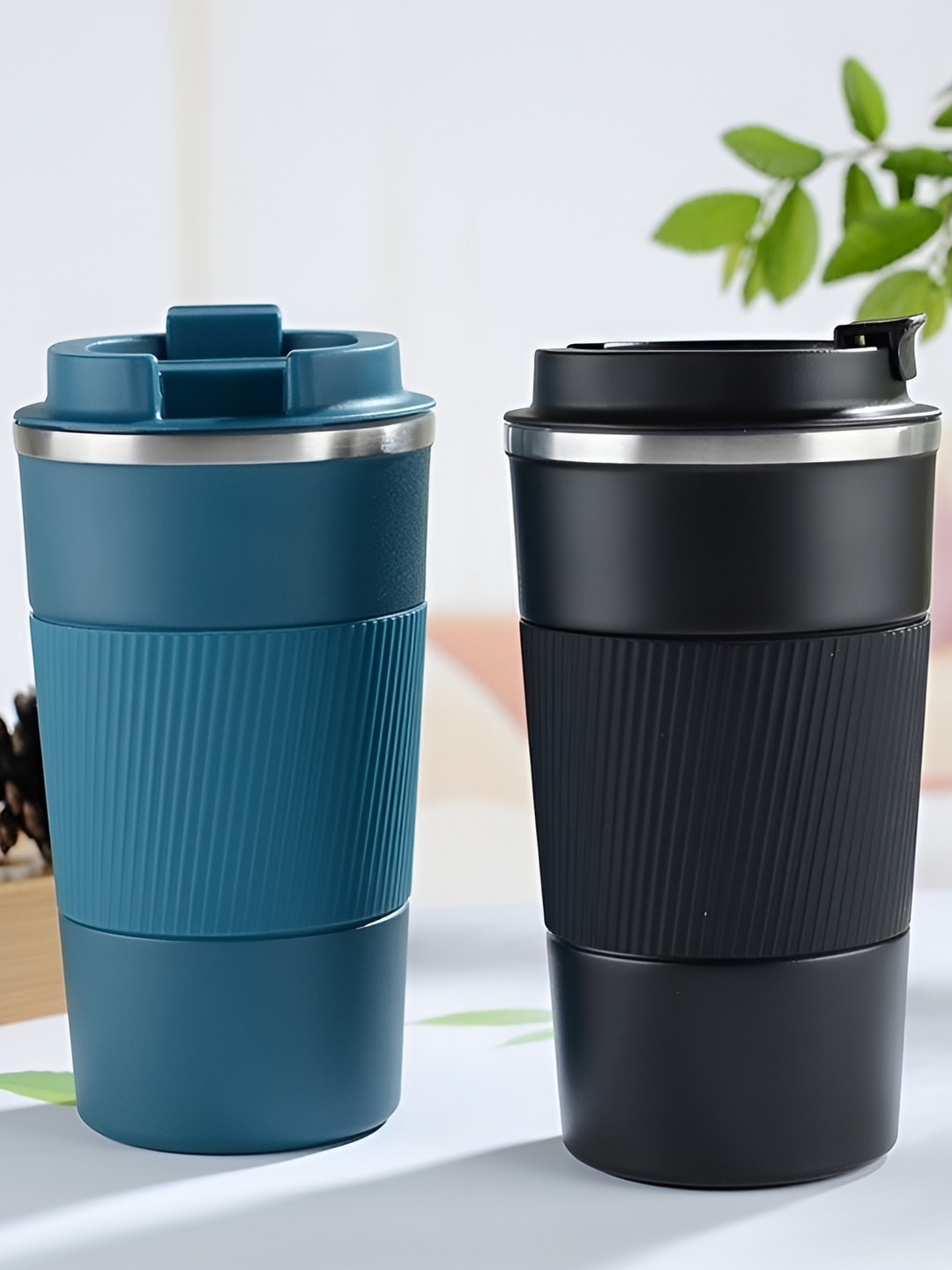 Wosta Jungle Elephants Blue Stainless Steel Dishwasher Safe Mug-480ml