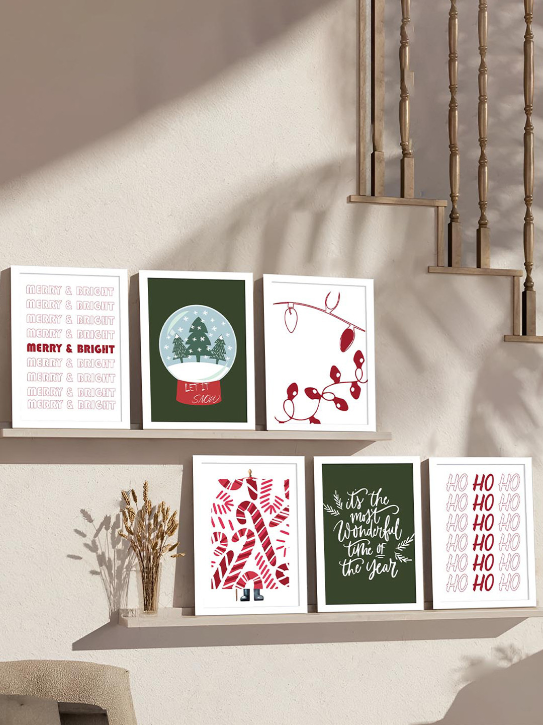 Art Street Christmas Wood 6 Pcs Living Room Rectangle Paintings Wall Art -12.80 x 8.90In