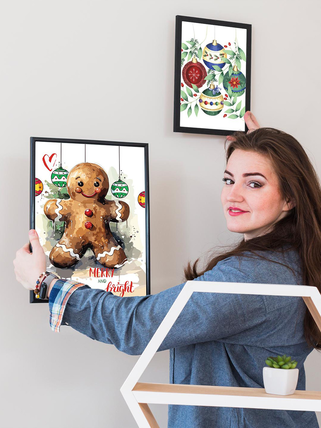 Art Street Teddy Merry Wood 2 Pcs Wall Rectangle Paintings Wall Art - 12.8x8.9In