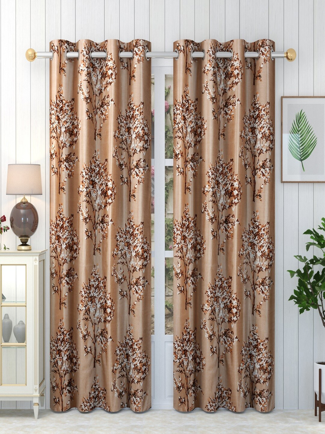 Panipat Textile Hub Brown 2 Pieces Floral Print Regular Door Curtain