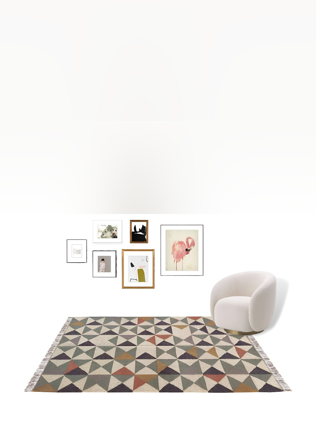 Budhrajrugs Grey & Beige Geometric Wool Jute Rectangle Dhurrie