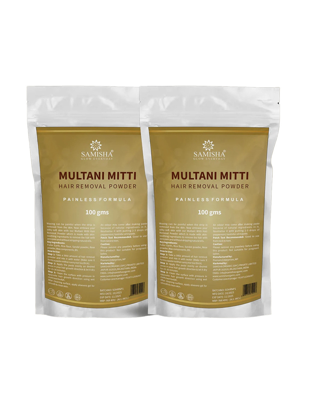 SAMISHA 2-Pcs Multani Mitti Painless Hair Removal Powder - 100g Each