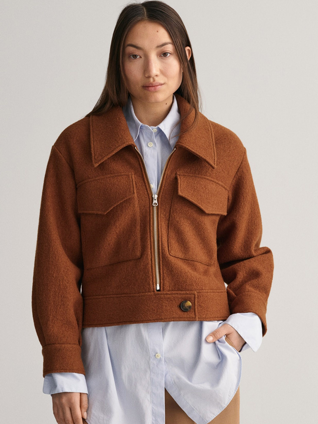 GANT Textured Spread Collar Crop Tailored Jacket