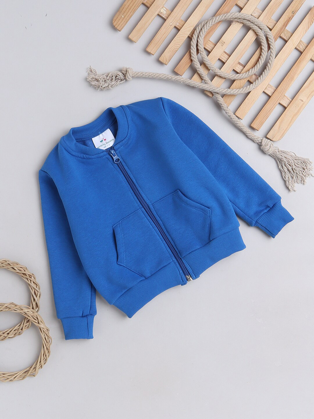 Knitting Doodles Kids Long Sleeves Fleece Front-Open Sweatshirt