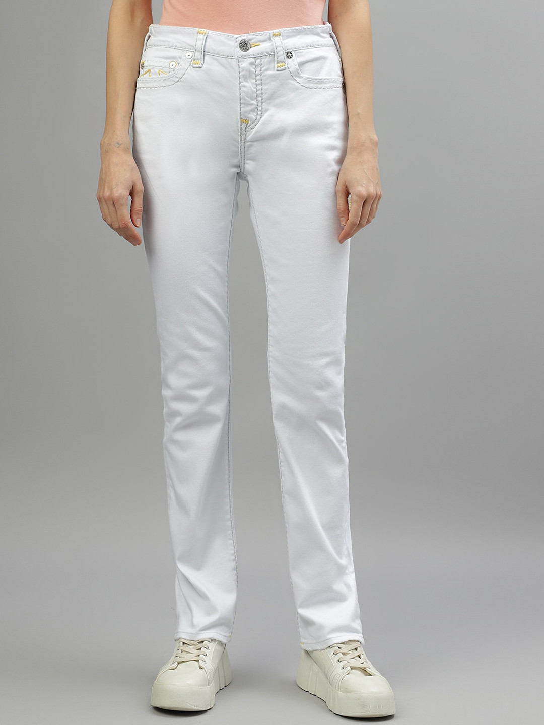 True Religion Women Super T Billie Straight Fit Clean Look Stretchable Jeans