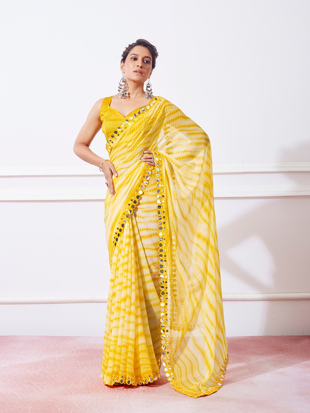 Myntra yellow saree outlet