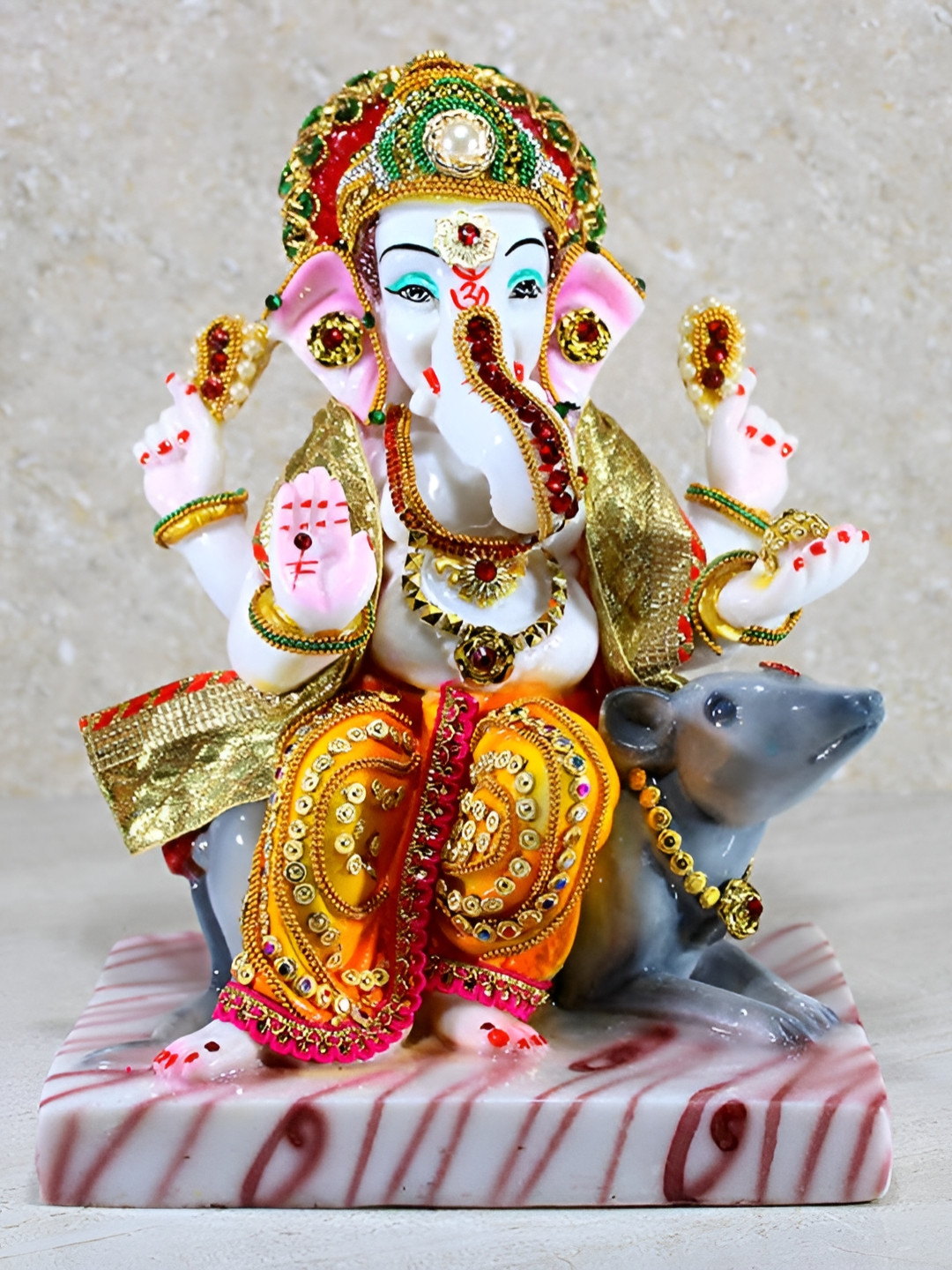SANKALAN CREATIONS Ganesha White Marble Glossy Prayer Room Large Showpiece - 10.6 Inches