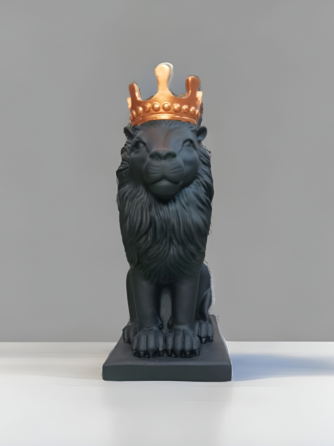 SANKALAN CREATIONS Regal Lio Black Polyresin Matte Living Room Medium Showpiece - 11 Inches