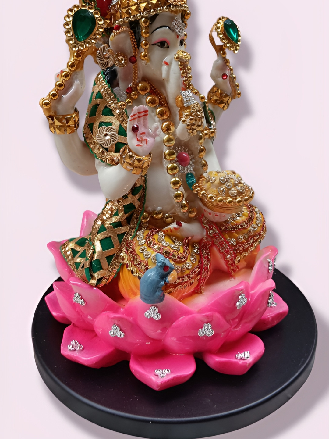 SANKALAN CREATIONS Ganesh Ji On Lotus White Polyresin Natural Prayer Room Large Showpiece - 11.8 Inches