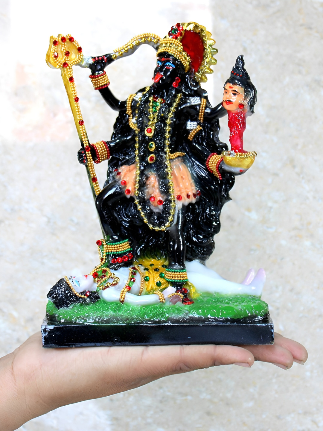 SANKALAN CREATIONS Goddess Kali Black Polyresin Matte Prayer Room Large Showpiece - 9.1 Inches
