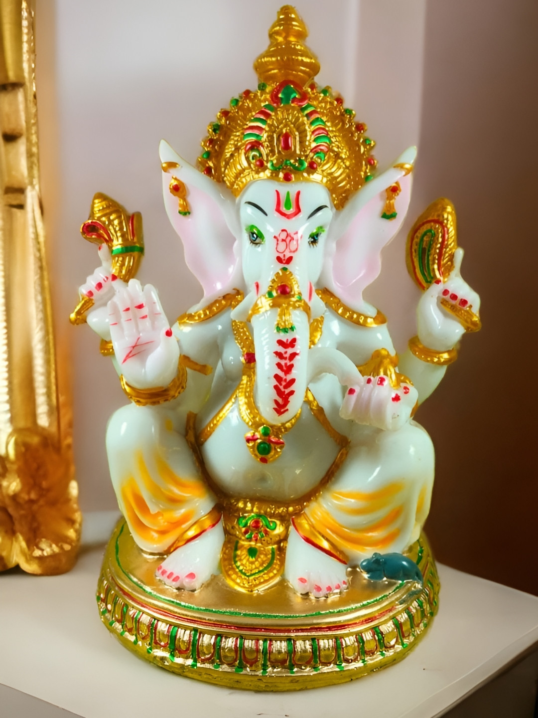 SANKALAN CREATIONS Ganesha White Marble Glossy Living Room Large Showpiece - 12.6 Inches