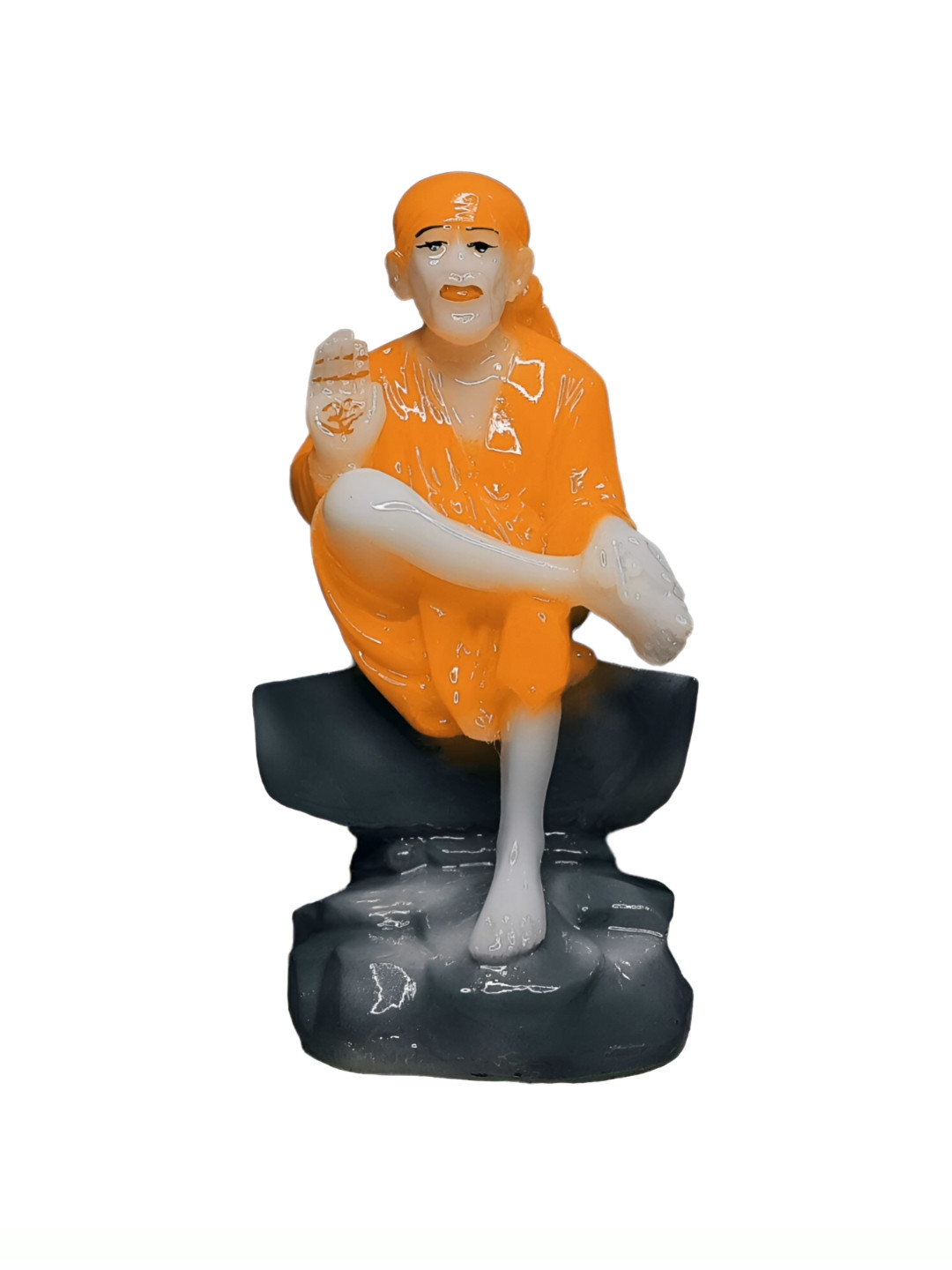 SANKALAN CREATIONS Sai Baba Orange Marble Glossy Prayer Room Medium Showpiece - 7.5 Inches