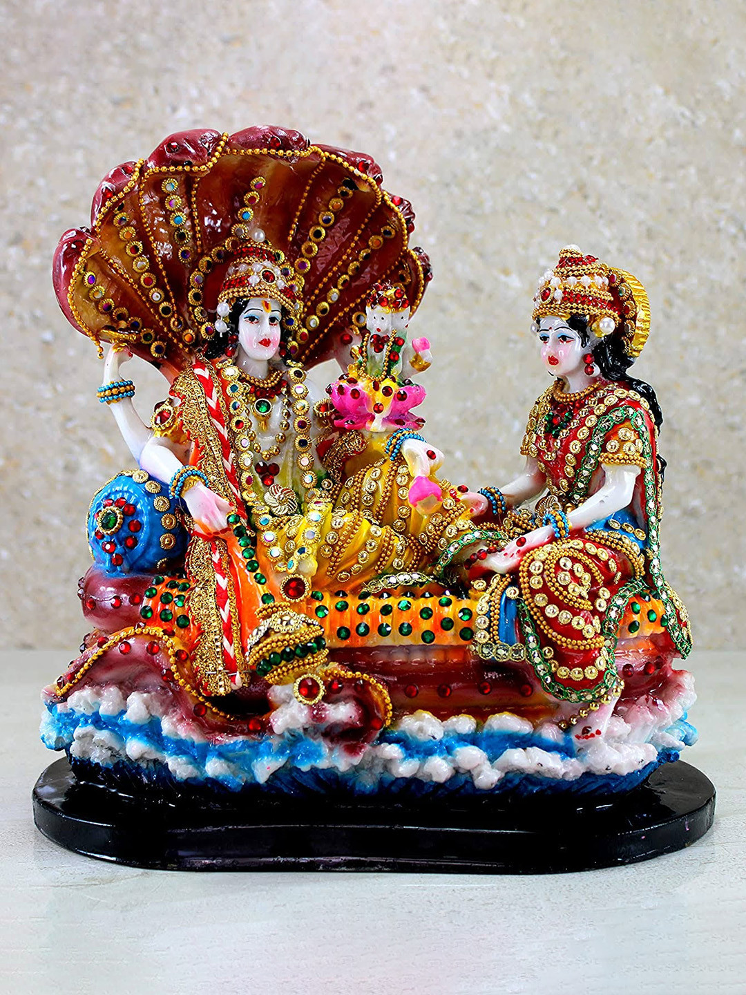SANKALAN CREATIONS Lord Vishnu with Laxmi in Ksheer Sagar White Polyresin Natural Prayer Room Large Showpiece - 10.2 Inches