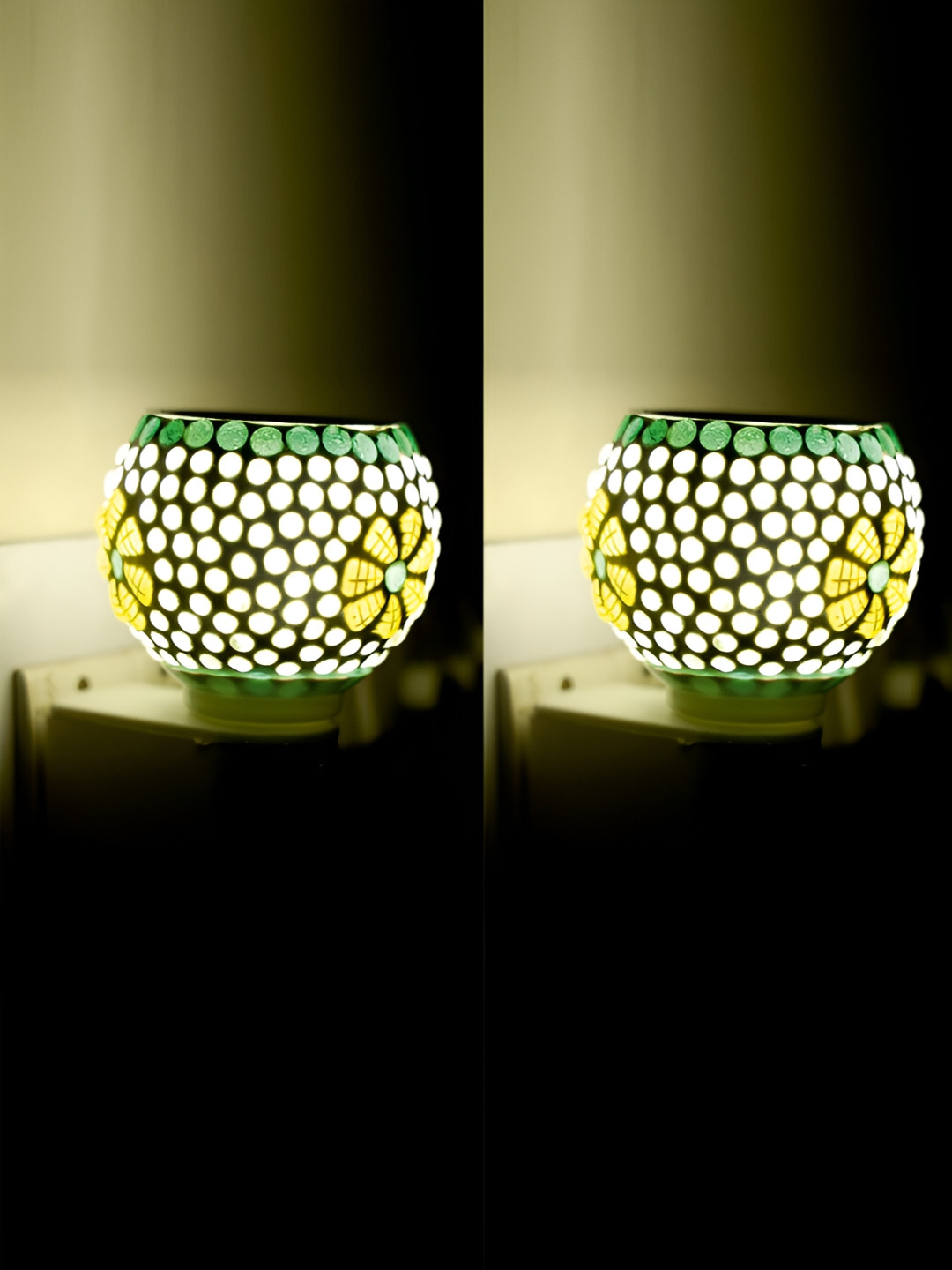 Gojeeva White & Yellow 2 Pcs Camphor Diffuser Glass With Switch