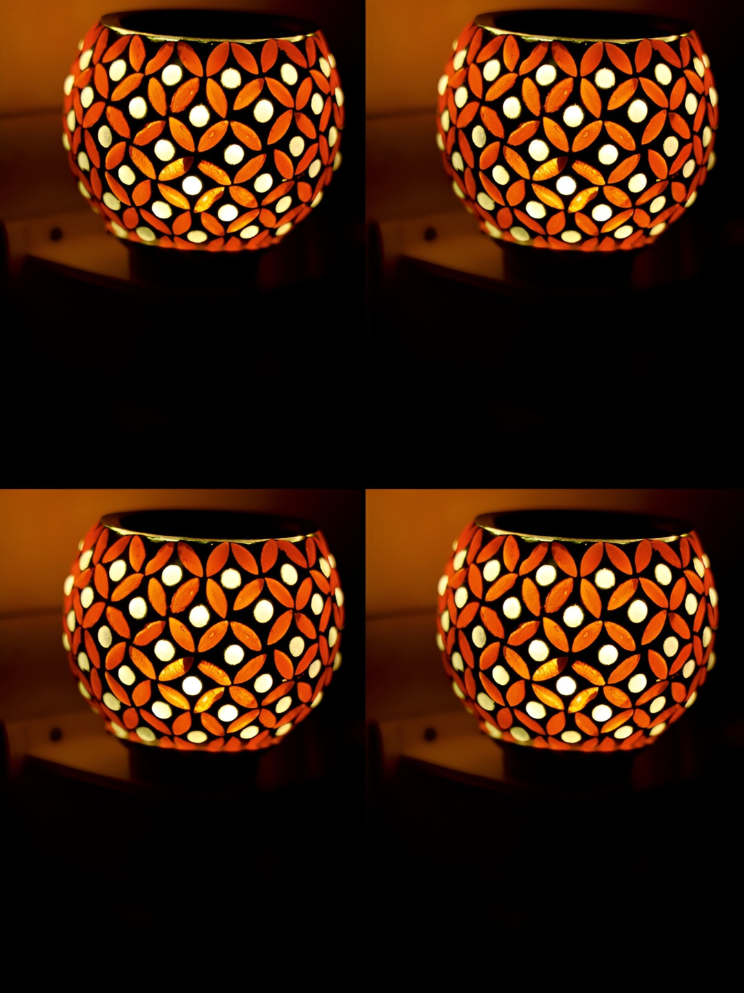 Gojeeva 4 Pcs White & Red Camphor Diffuser Glass With Switch