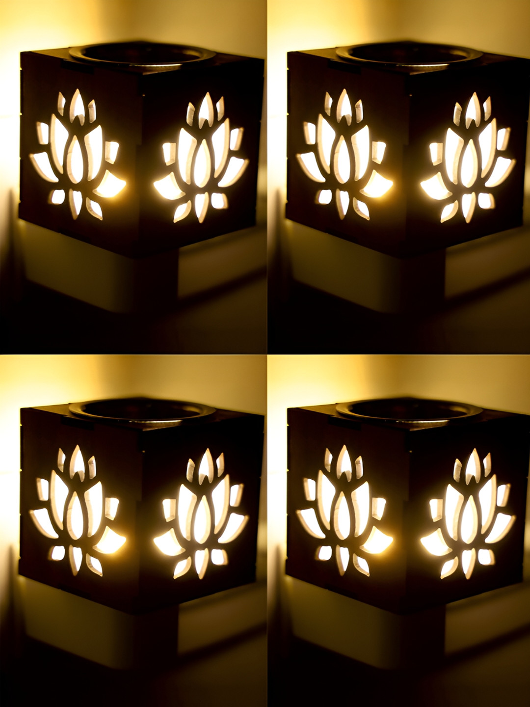 Gojeeva 4 Pcs Brown & White Camphor Diffuser Glass With Switch