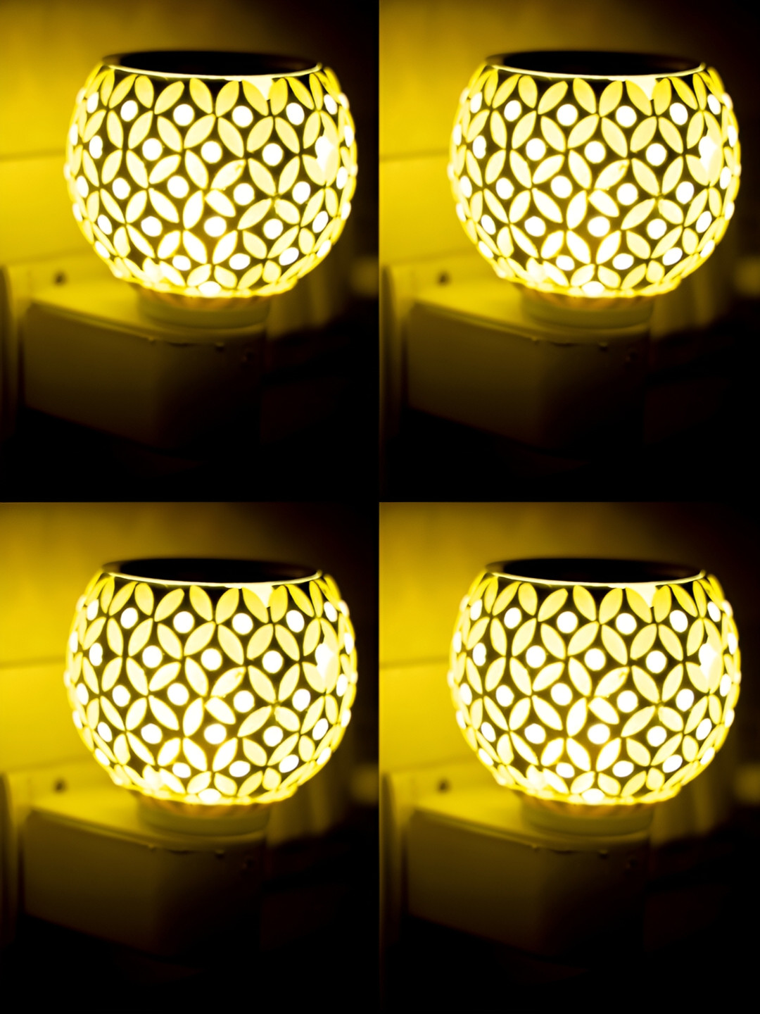 Gojeeva 4 Pcs White & Yellow Camphor Diffuser Glass With Switch
