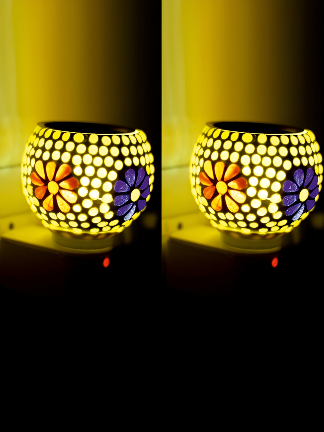 Gojeeva White & Yellow 2 Pcs Camphor Diffuser Glass With Switch