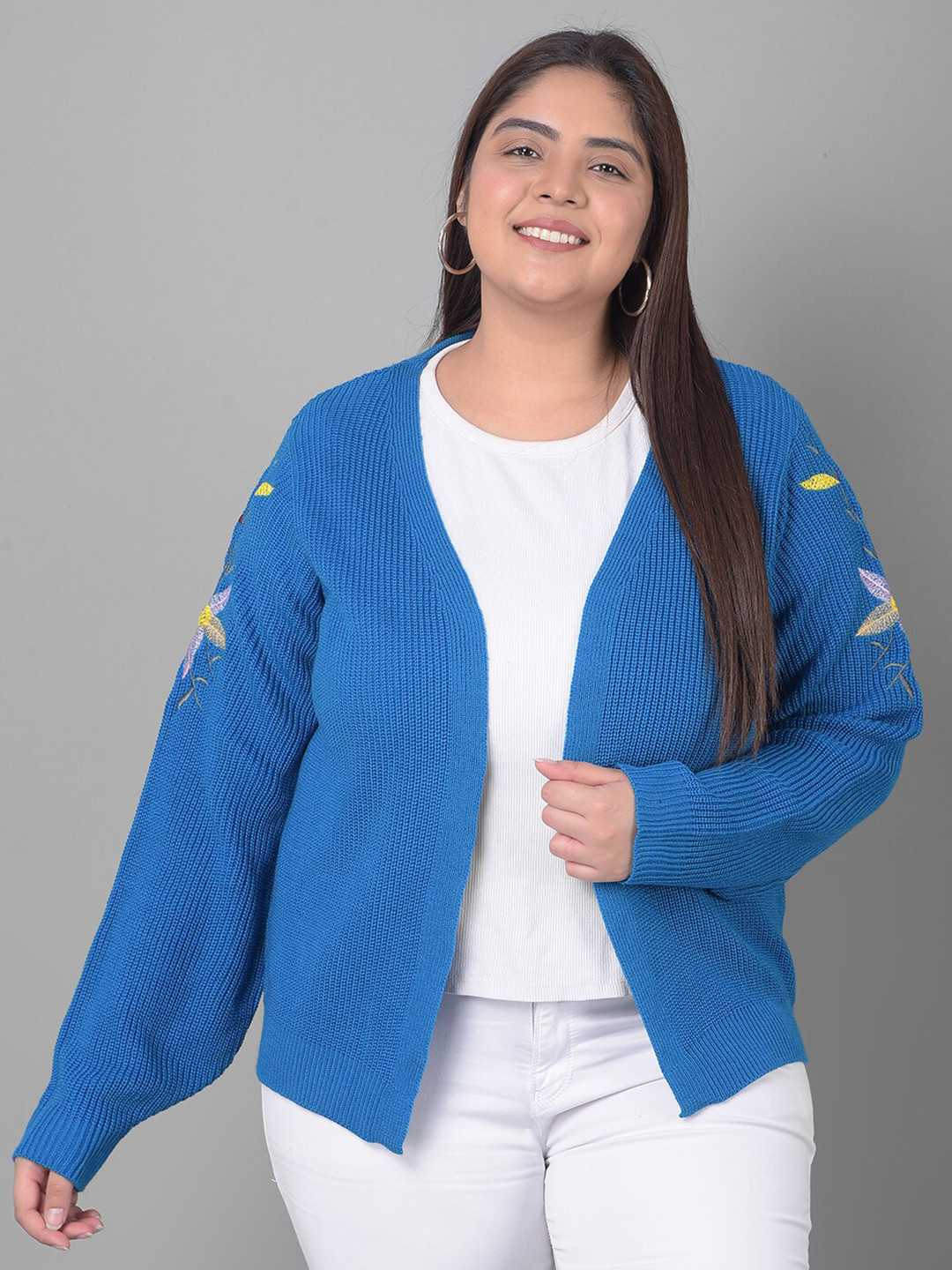 Club York Floral Embroidered Acrylic Front-Open Sweater