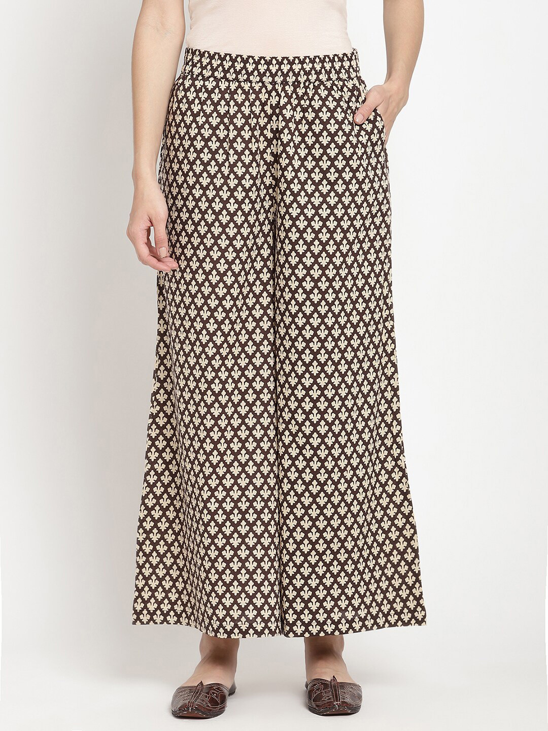 SAVI Ethnic Motifs Printed Knitted Ethnic Palazzos