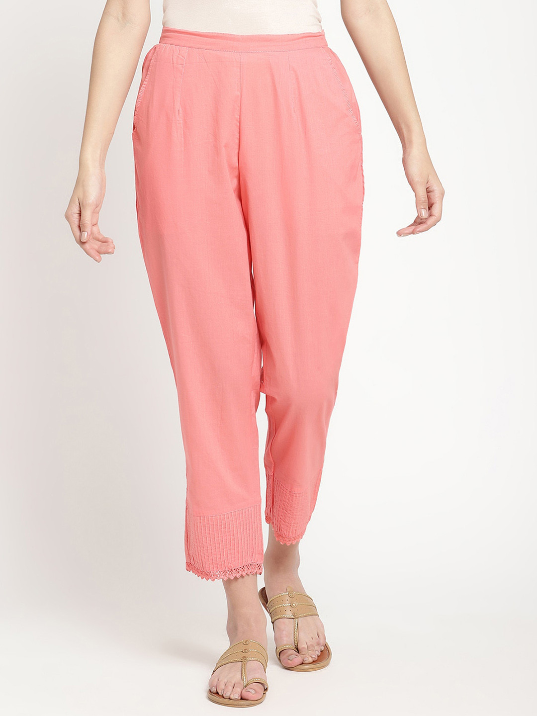 SAVI Women Relaxed Straight Fit Cotton Trousers