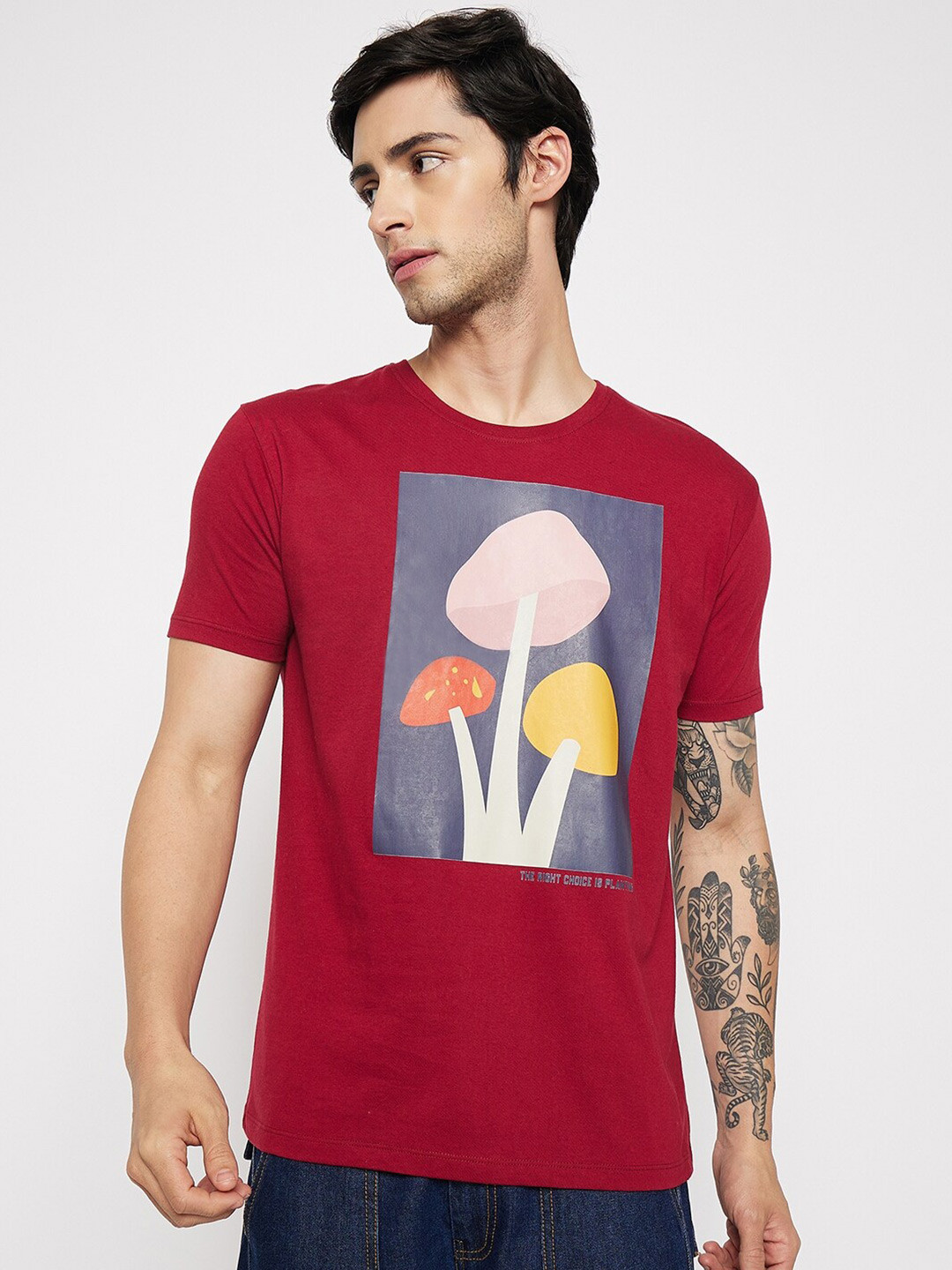 Kook N Keech Maroon Graphic Printed Pure Cotton T-shirt