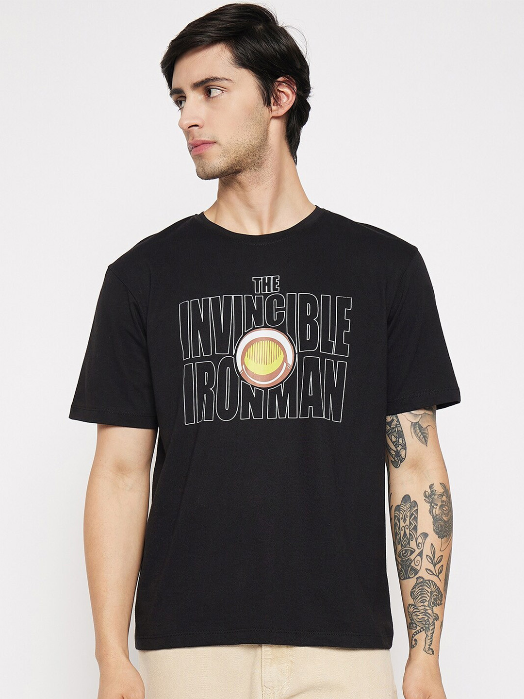 Kook N Keech Marvel Black Iron man Character Printed Oversized Pure Cotton T-shirt