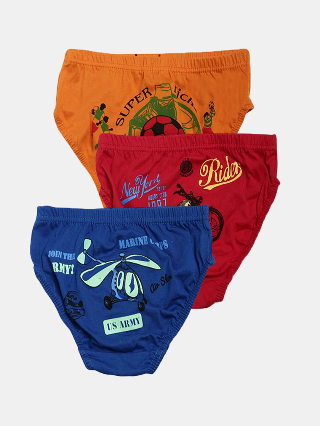 Dollar Kids Care Pack Of 3 Boys Printed Pure Cotton Basic Briefs MKKB-001-PO3-ASST2