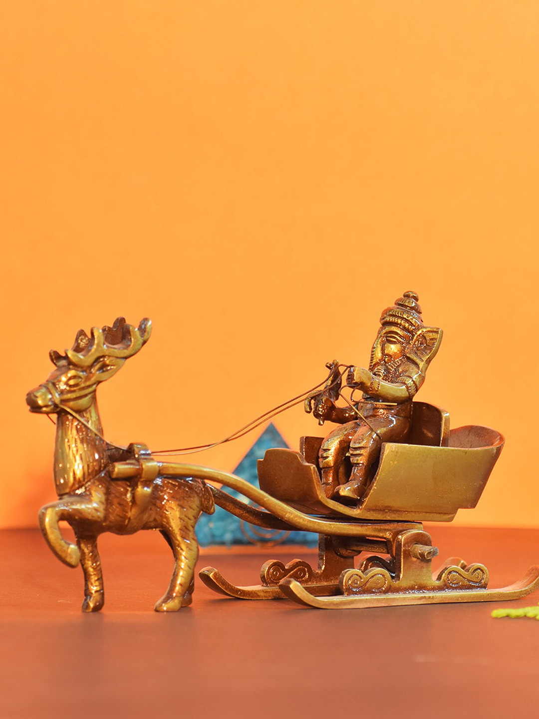 PujaNPujari Lord Ganesha Savari Brown Brass Metallic Prayer Room Small Showpiece - 4.3 Inches