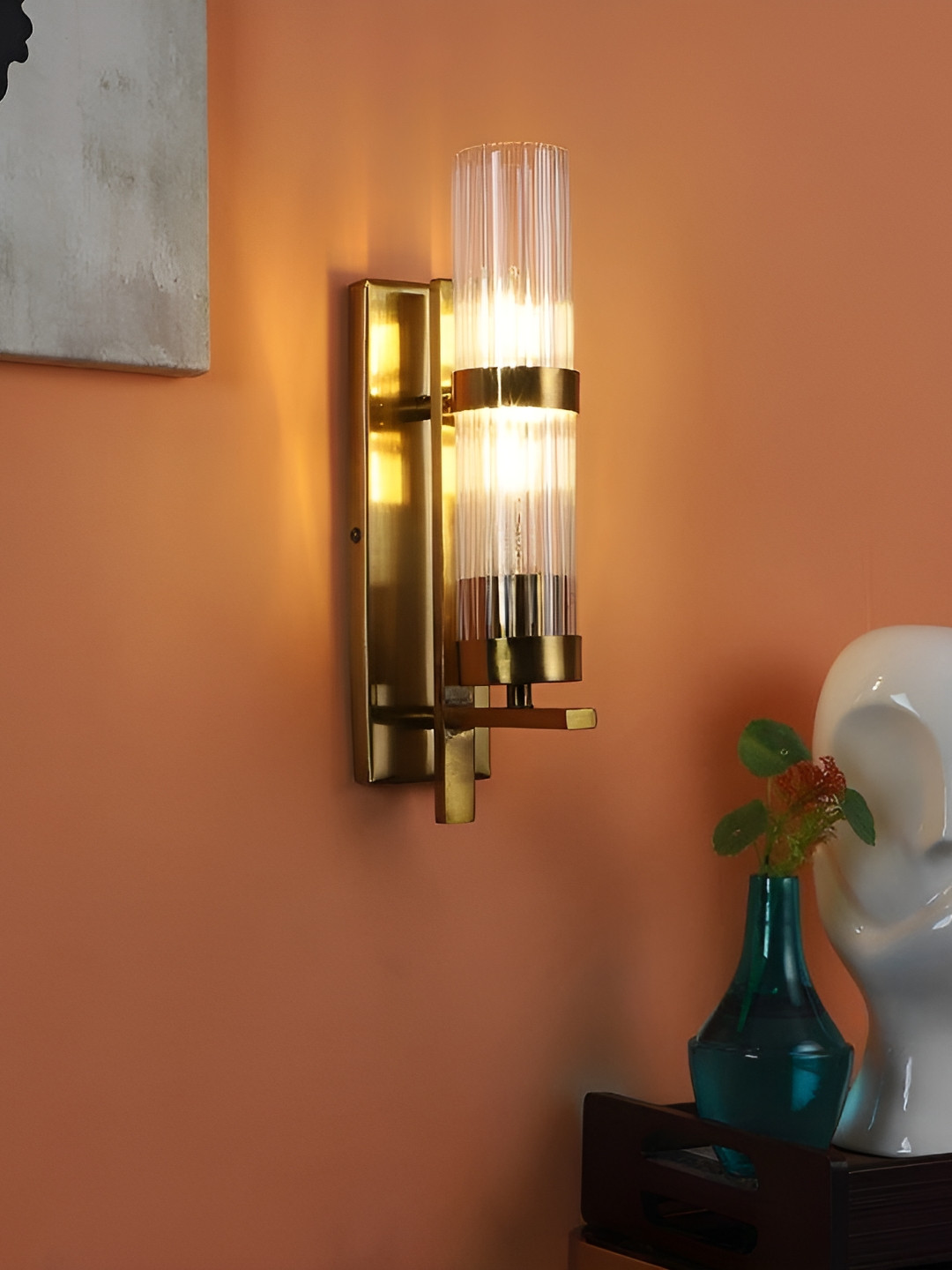 ELIANTE Gold-Toned & Transparent Iron Contemporary Cylinder Wall Lamp