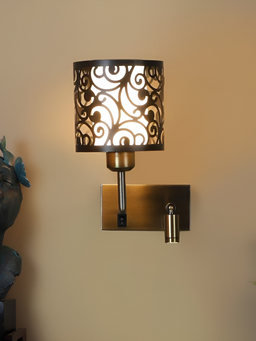 ELIANTE Gold Toned Iron Textured Contemporary Cylinder Shaped Wall Lamp