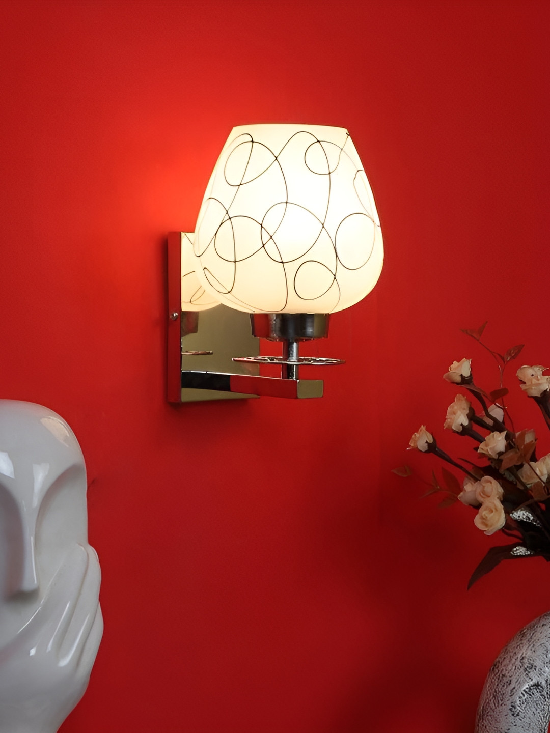 ELIANTE Gold-Toned Iron Printed Wooden Contemporary Abstract Wall Lamp