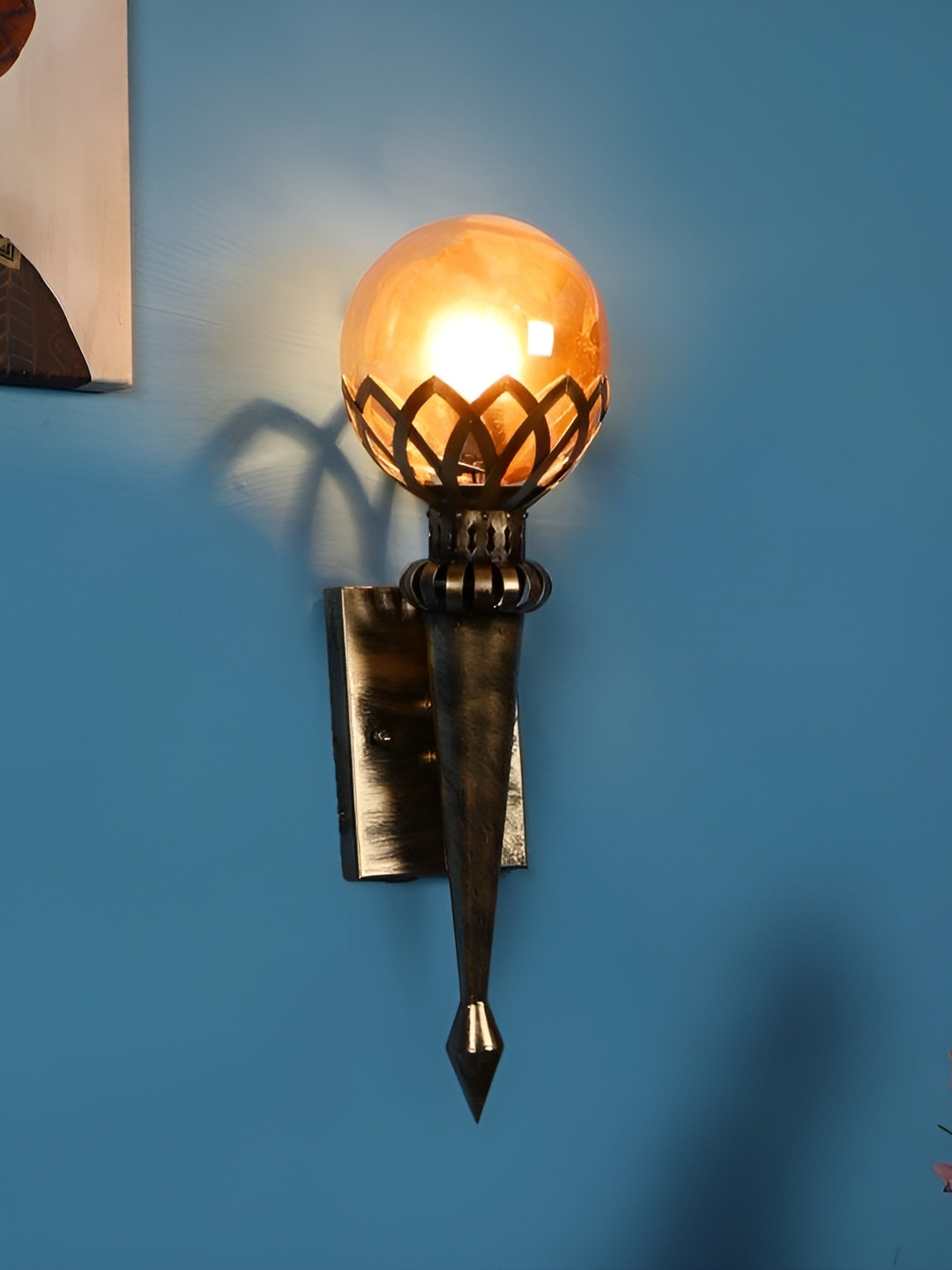 ELIANTE Gold Toned Iron Textured Cylinder Shaped Wall Lamp