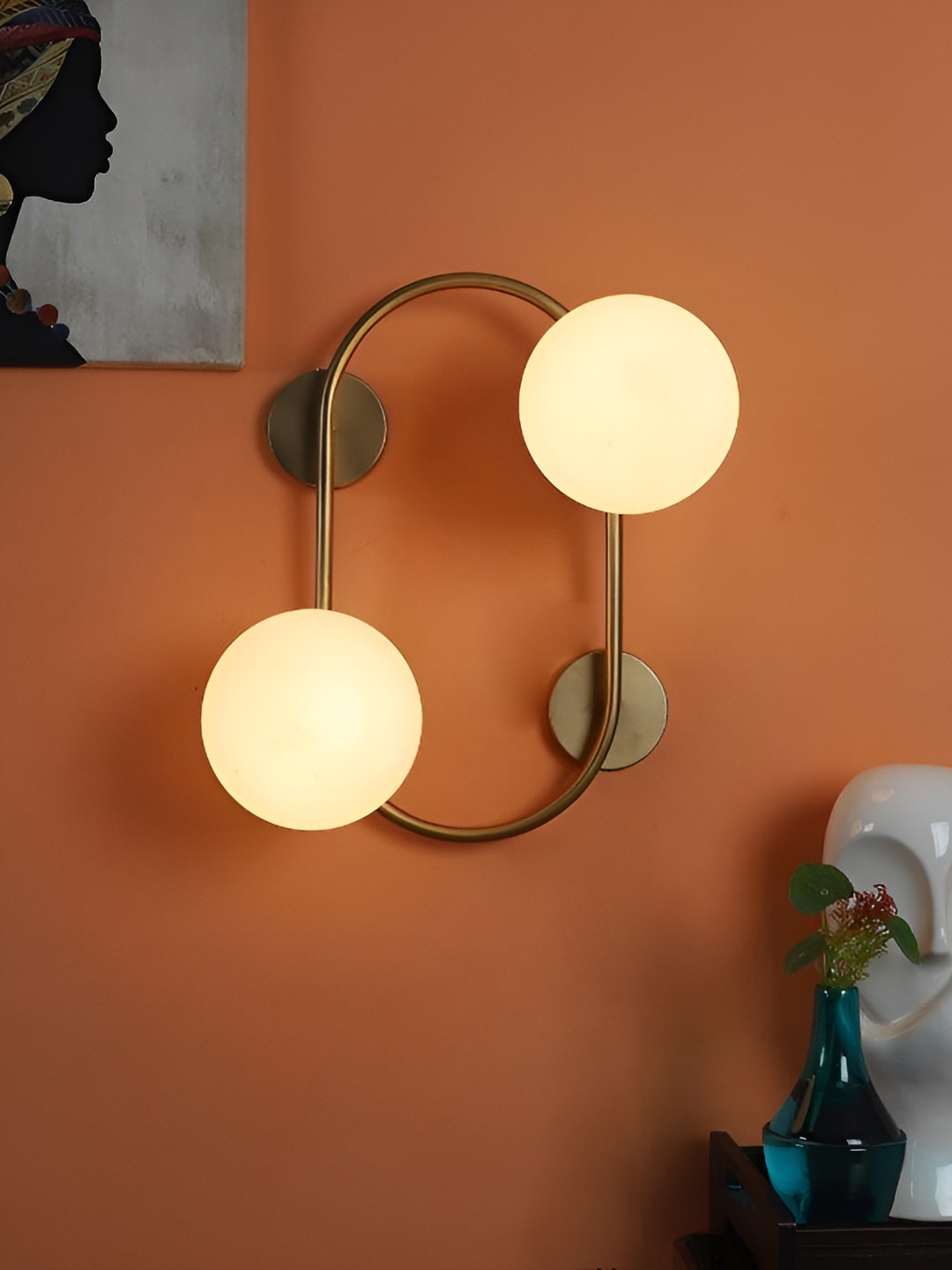 ELIANTE Gold Toned and White Iron Contemporary Spherical Shaped Wall Lamp