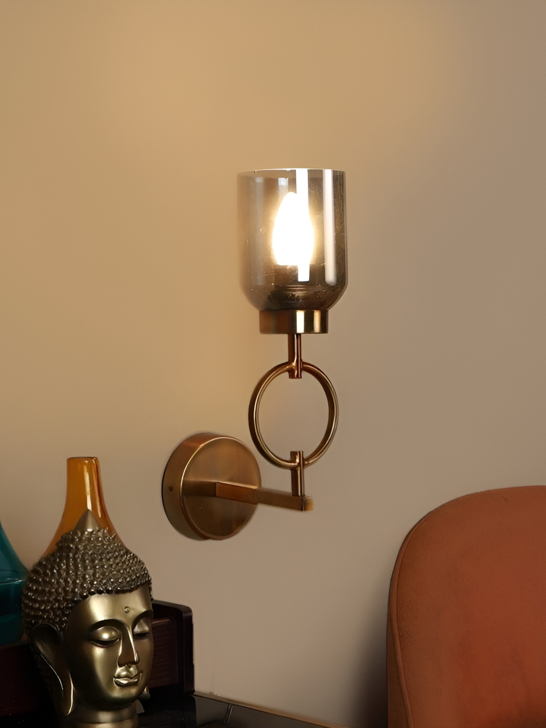 ELIANTE Gold-Toned Iron & Transparent Contemporary Cylinder Wall Lamp