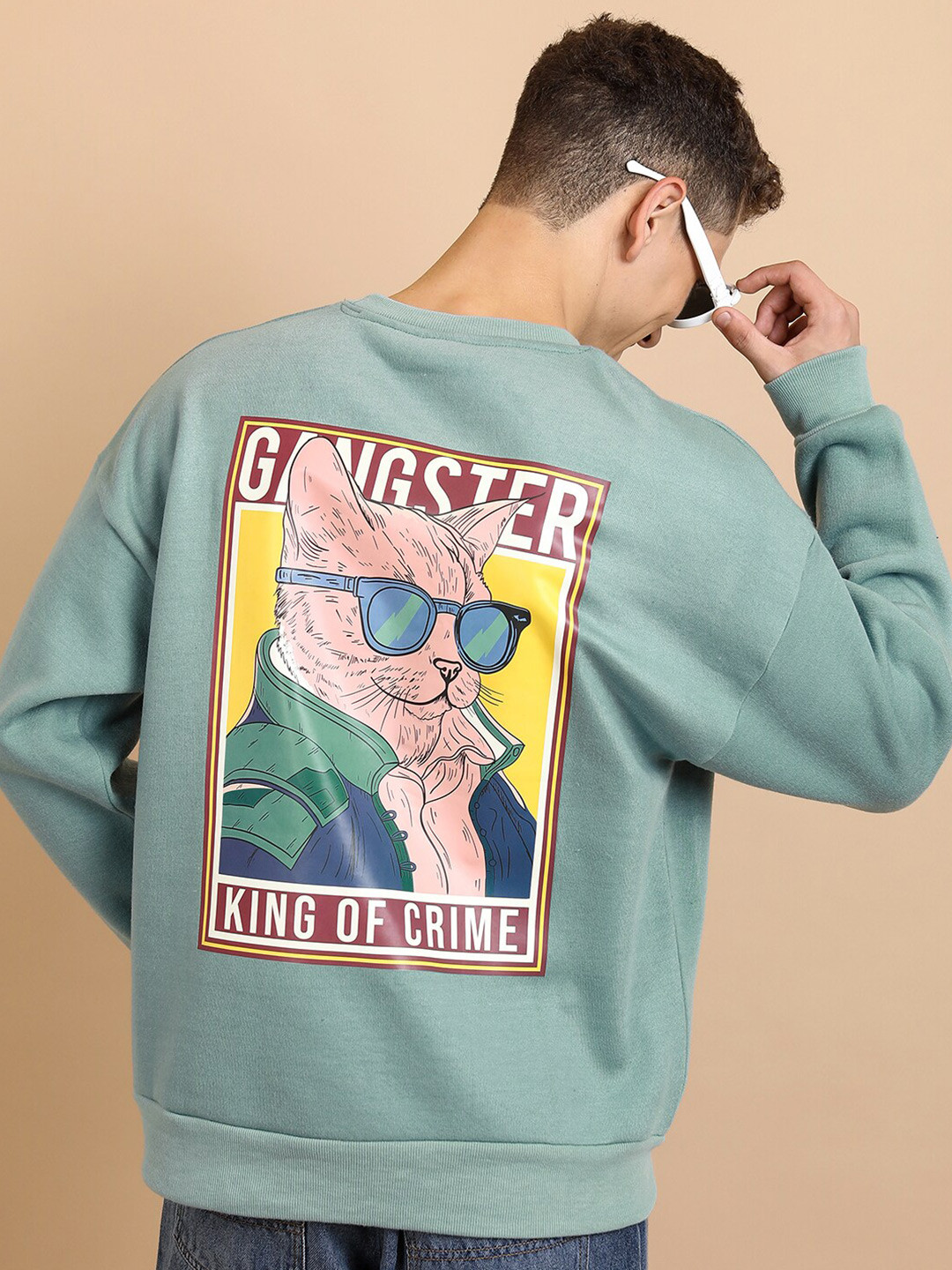 HIGHLANDER Green Graphic Printed Long Sleeves Oversized Sweatshirt