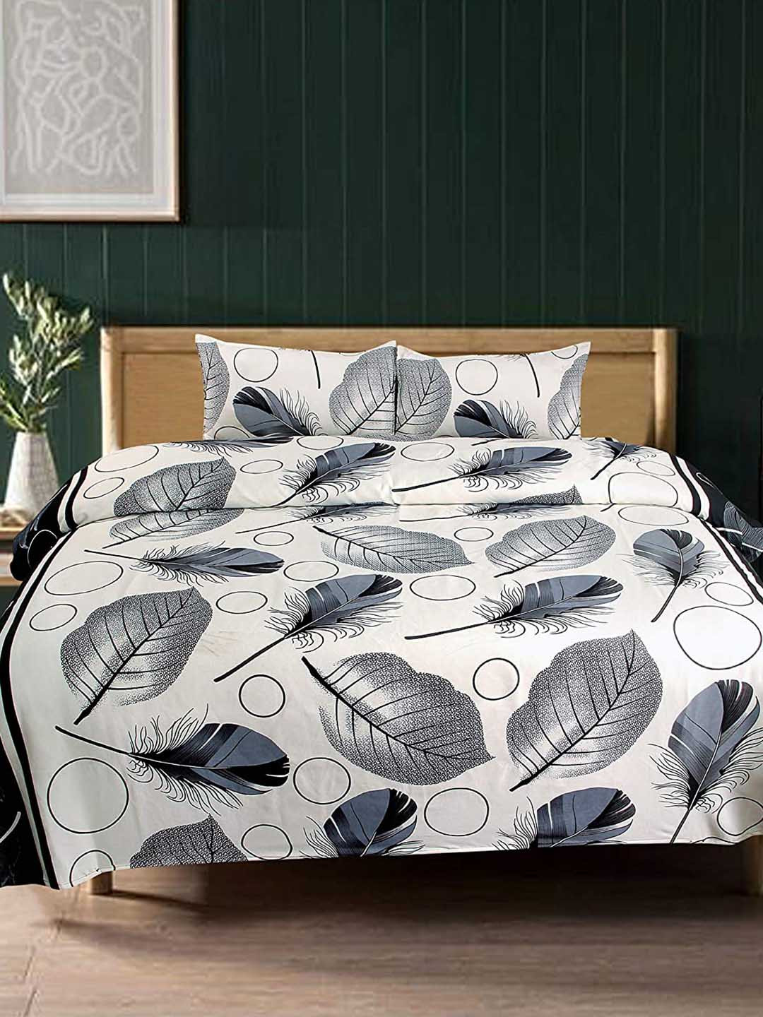 Supreme Home Collective Black Leaf Microfiber 144 TC Queen Bedsheet with 2 Pillow Covers-89 x 89 inches