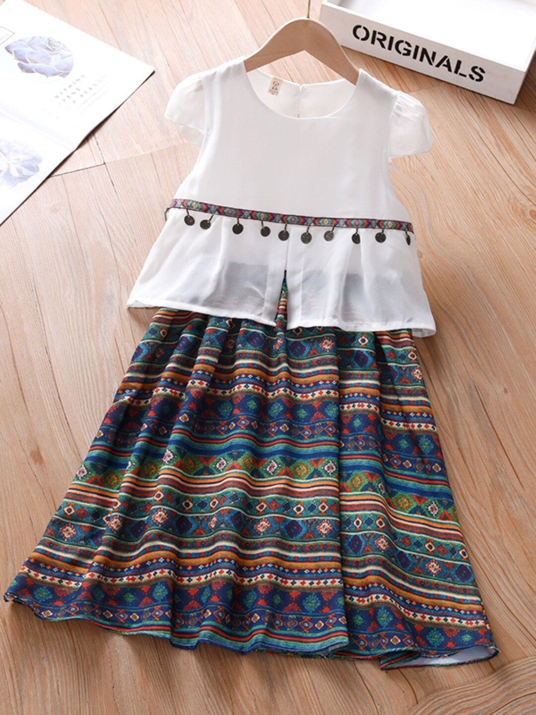 StyleCast Girls Green Striped Cap Sleeves Pure Cotton Fit and Flare Dress