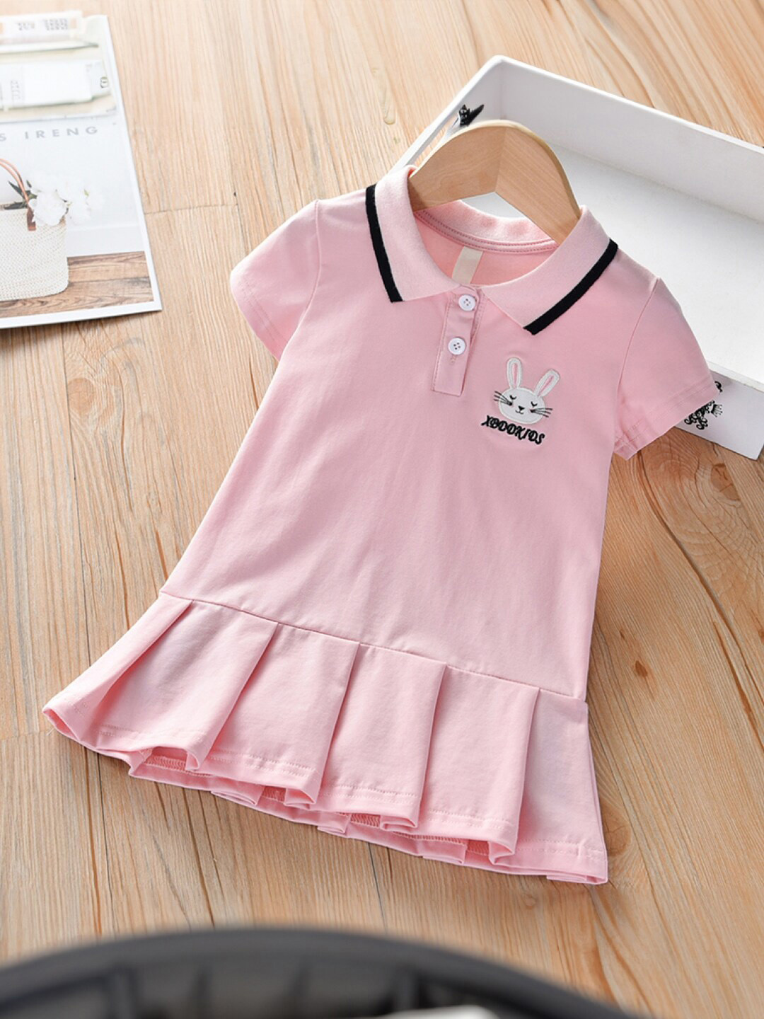 StyleCast Girls Pink & Black Polo Collar Pure Cotton  A-Line Dress
